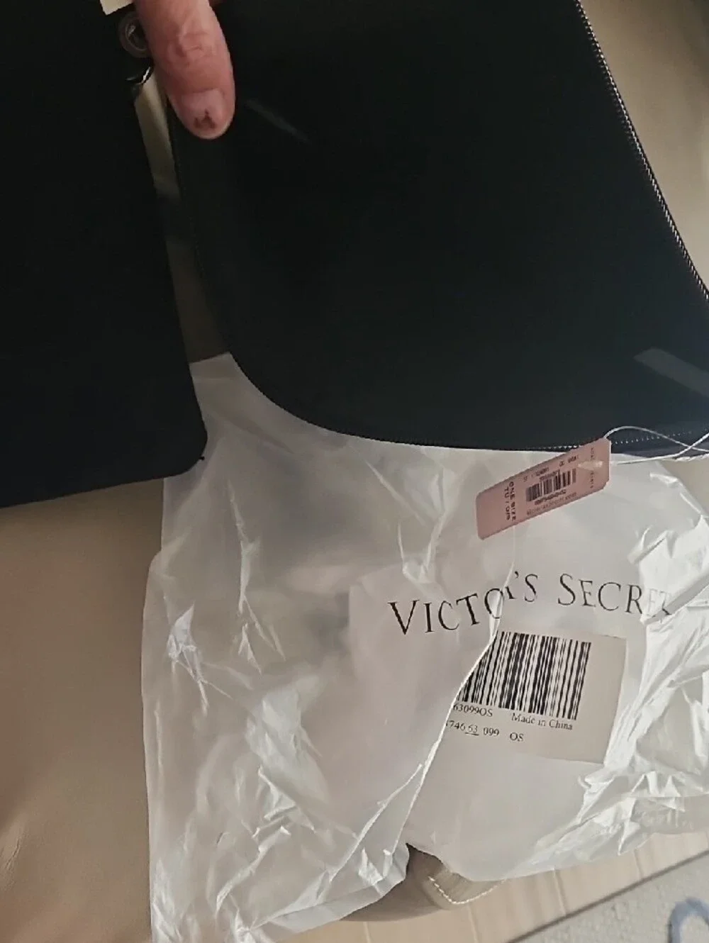 NWT 3 Victoria's Secret Black Sequin Stripe Pouch (Trio)